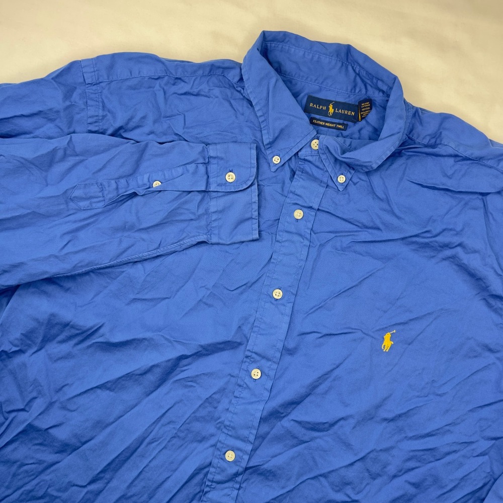 Ralph Lauren Shirt Men's 2XLT‎ Feather Weight Twill Blue Button Down Long Sleeve